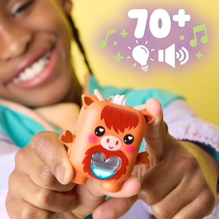 Nano-Mals Hasbro Cowbert Hochlandrind, elektronisches Fidget-Tierchen mit farbwechselnder Herzanzeige und ansteckbarem Smoking-Outfit – Bild 4