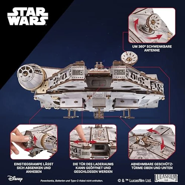 UGEARS Star Wars™ Millennium Falcon™ 3D Holzpuzzle, Modellbausatz mit 1235 Teilen und LED-Beleuchtung für Erwachsene, perfektes Geschenk für Star Wars Fans – Bild 5