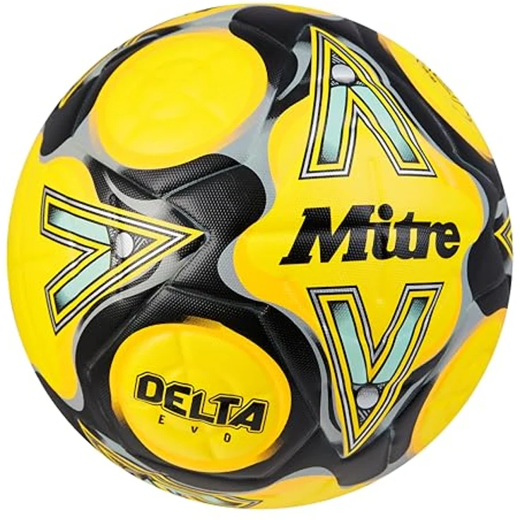 Mitre Delta Fußball, langlebig mit verbesserter Genauigkeit und Konsistenz, Gelb/Schwarz/Grau (Fluo-Gelb/Schwarz/Kreisgrau), Größe 5 – Bild 3