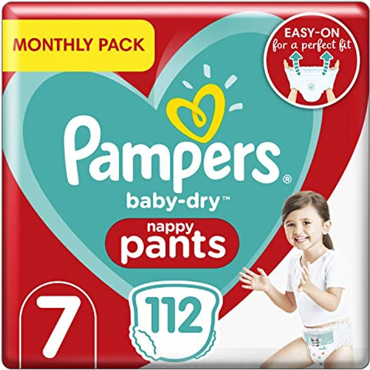 Pampers Baby-Dry Windelhöschen Größe 7 Monatliche Sparung, 112 Windelhöschen, 17 + kg, Monatspackung – Bild 2