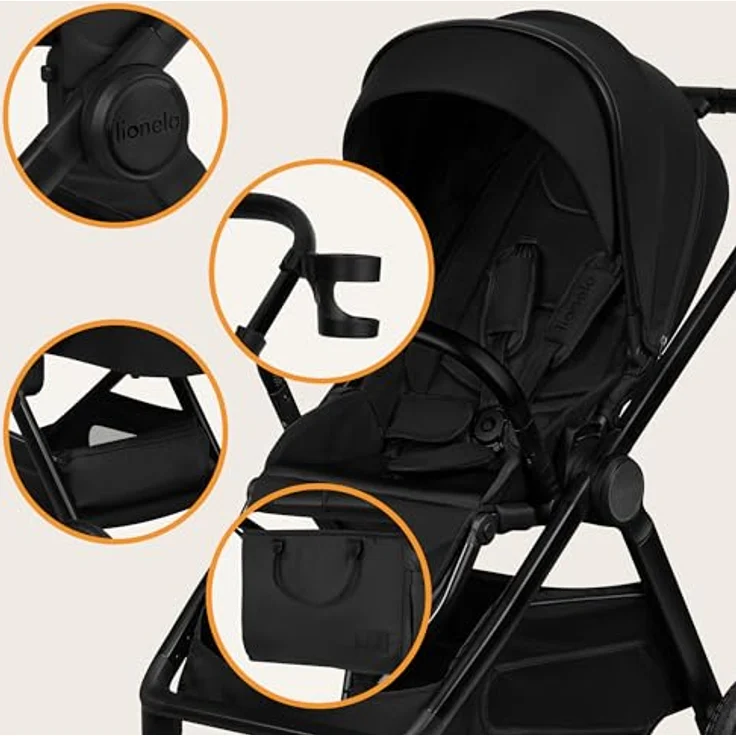 Lionelo Layla 3-in-1, Kinderwagen in Black Onyx mit Babywanne, Autohalterung und Adac-zertifiziertem Kindersitz – Bild 8