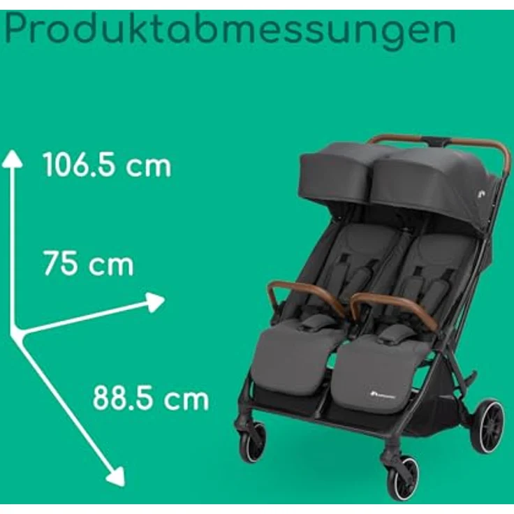Bebeconfort Mane Duo Geschwisterwagen, 0+ bis 22kg, automatisches Klappsystem, drehbare Sicherheitsbügel, Regenverdeck, Mineral Graphite – Bild 8