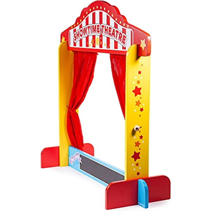 Bigjigs Showtime Puppentheater, Holz mit roten Vorhängen und Kreidetafel, fördert kreatives Rollenspiel – Bild 3
