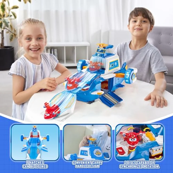 Auldey Toys Großes SuperWings-Crewflugzeug Playset mit 2 Transform-a-Bots Figuren Jett Detek und Golden Boy, für Kinder ab 3 Jahren – Bild 4