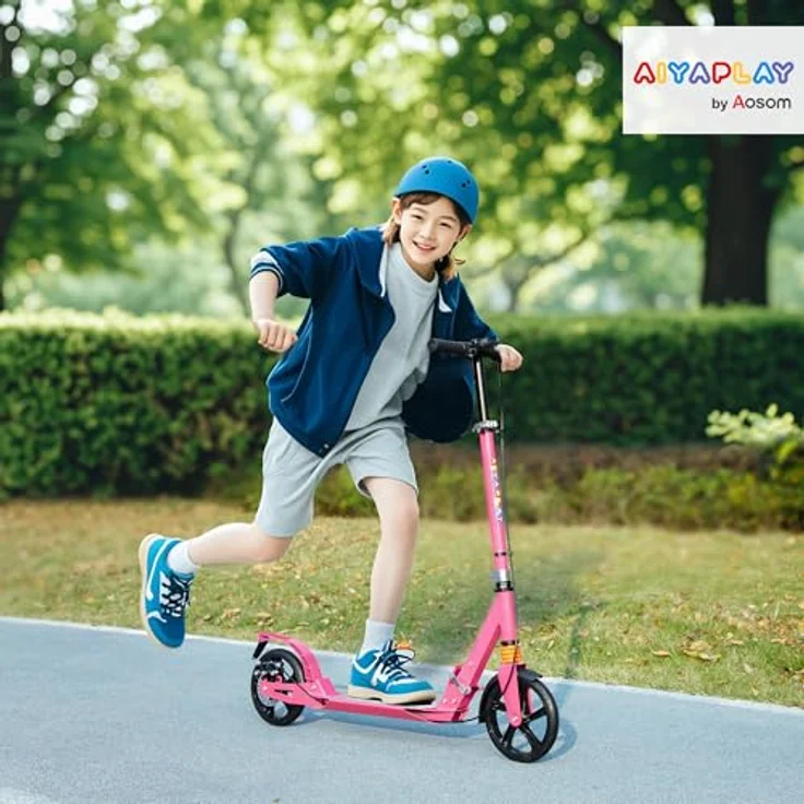 AIYAPLAY Kinder Scooter, klappbarer Tretroller mit verstellbarem Lenker (88-103 cm), Sicherheitsbremsen und Stoßdämpfungssystem, für Kinder 6-12 Jahre, bis 100 kg – Bild 2