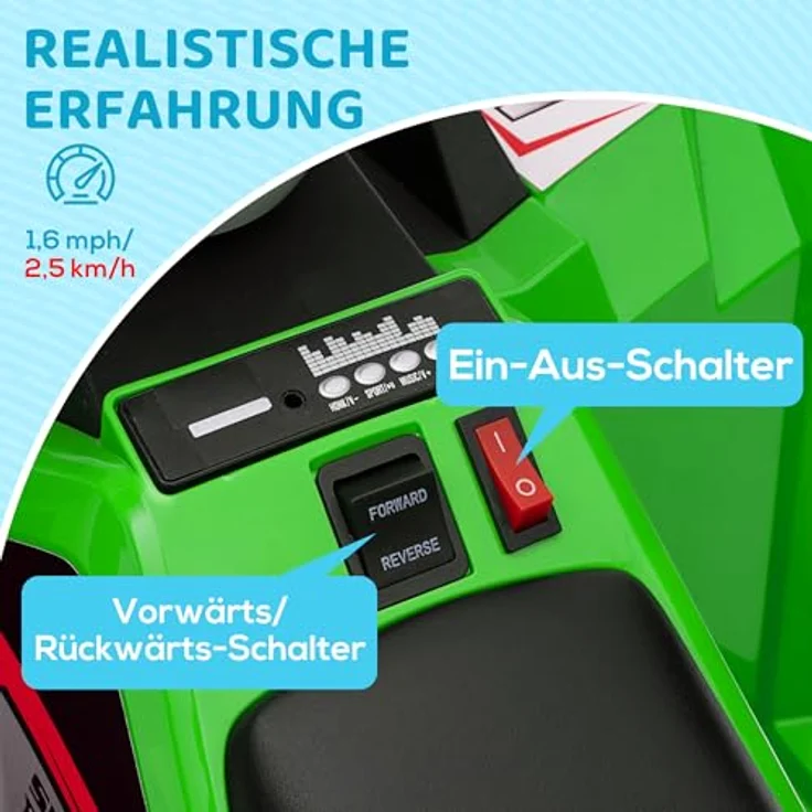 HOMCOM 6V Elektro Kinderquad, Mini Elektroquad für Kinder 1,5-3 Jahre, 2,5 km/h mit Vorwärts- und Rückwärtsfunktion, Grün – Bild 4