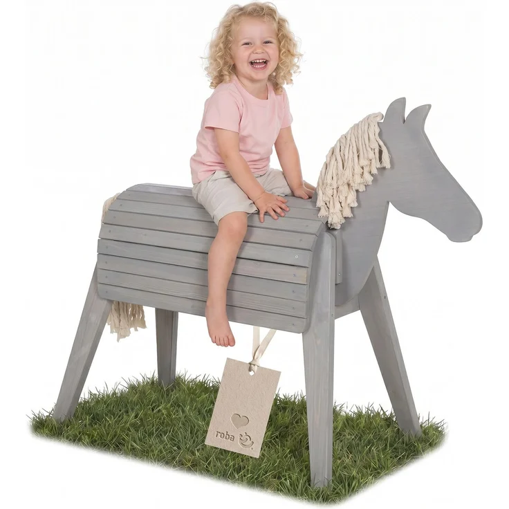 roba Outdoorpferd aus Massivholz - Wetterfestes Holzpferd für den Garten - Voltigierpferd zum Reiten, Klettern und Turnen - Holzspielgerät - Grau lasiert – Bild 1