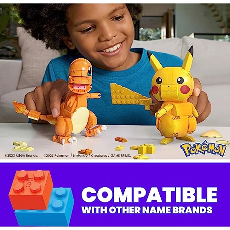 Mega Mattel HPF94 Pokémon - Bausatz, Kanton Region Trio - Pikachu, Glumanda, Mauzi - 529-teilig, Pikachu, Glumanda, Mauzi, 10,2 cm groß, bewegliche Gliedmaßen, offizielles Lizenzprodukt – Bild 2