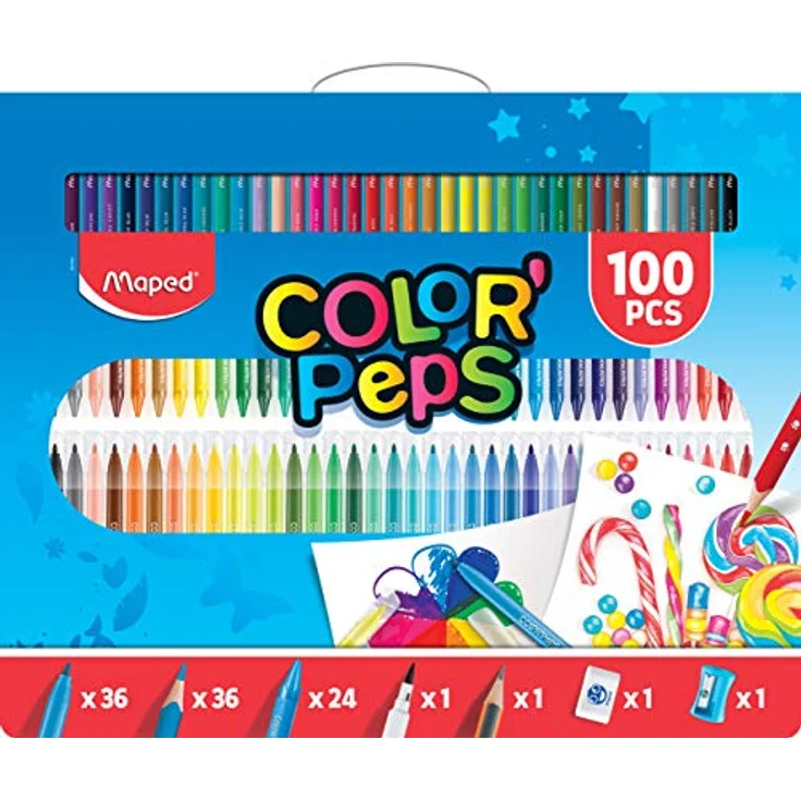 Maped 907003 - Stifte-Set COLOR'PEPS 100-tlg. - 36x Fasermaler, 36x Buntstifte, 24x Wachs-Malstifte – Bild 1