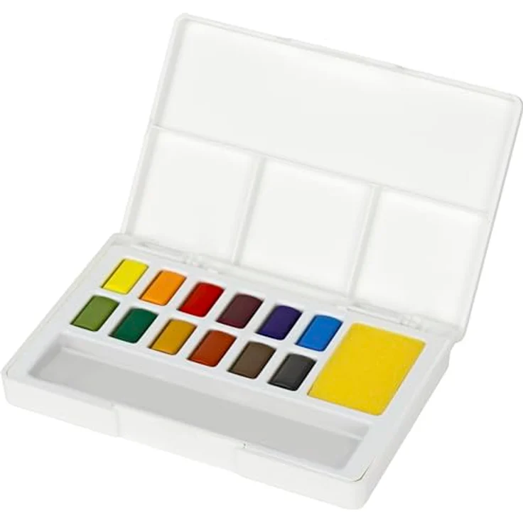Faber-Castell 169712 Aquarellfarben Set, 12 leuchtende Farbnäpfchen mit Mischpalette und Wassertankpinsel für Einsteiger und Hobbykünstler – Bild 2