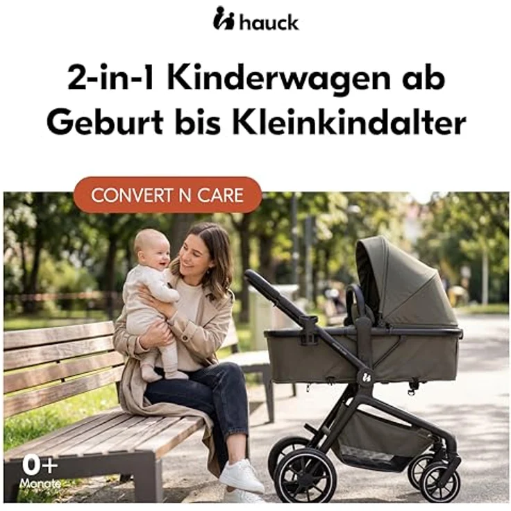 Hauck 2in1 Kinderwagen Convert N Care, Kombikinderwagen mit Babywanne und Sitzfunktion, Olive, inkl. Gratis Mobilitätsgarantie – Bild 2