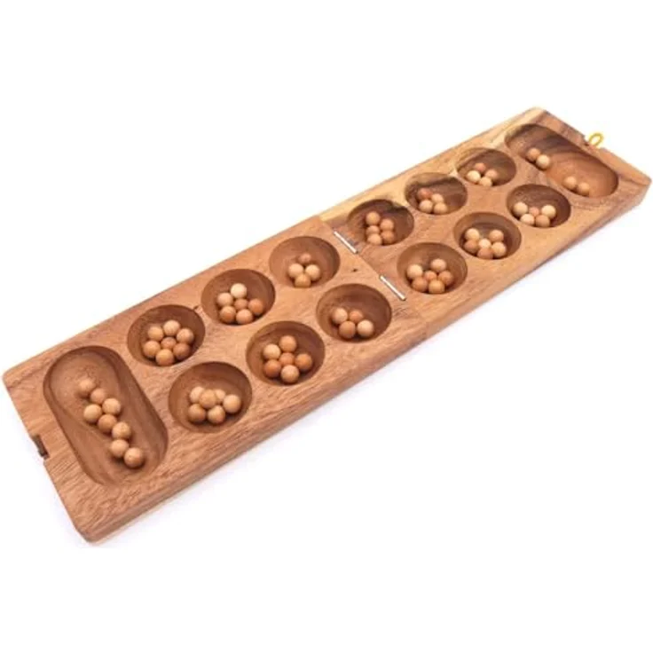 ROMBOL Kalaha - hochwertiges Steinchenspiel für 2 Personen inkl. Spielsteinen, Modell:3 - EDLES HOLZSPIEL, 72 Spielsteine, Muldendurchmesser 50 mm – Bild 2