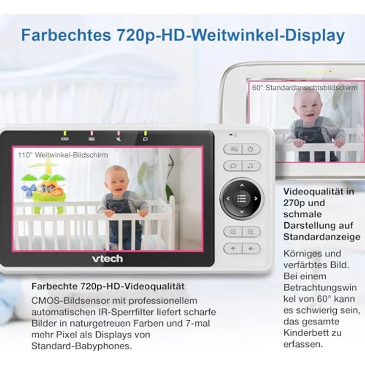 Vtech VM901-1W WLAN Babyphone mit Kamera, 5-Zoll HD Display, neig/Schwenk Kamera, 1080p, 120° Weitwinkelansicht, iOS/Android – Bild 3