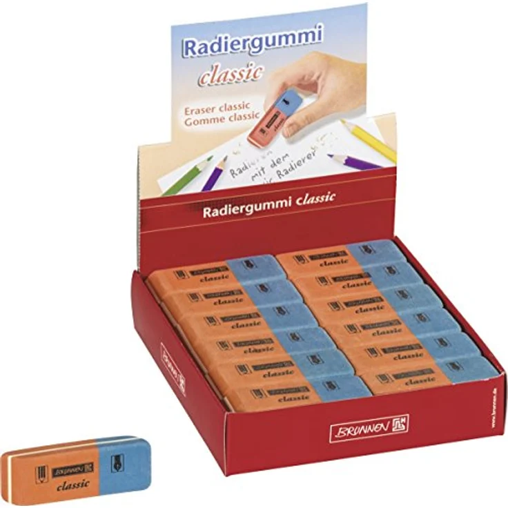 Brunnen 1029986 Radiergummi / Radierer Classic (5,8 x 2 x 0,8 cm, aus Naturkautschuk) rot / blau – Bild 1