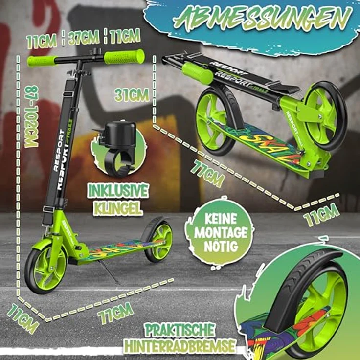 RE:SPORT Trailz Cityroller Scooter, höhenverstellbar & klappbar, 200mm Räder, inkl. Tragegurt und Klingel, für Kinder & Erwachsene – Bild 8