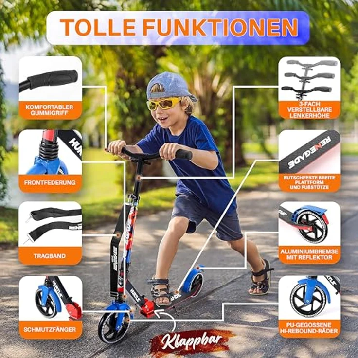 Hurtle Hurtle Scooter, Klappbarer Kick Scooter für Teenager, Aluminiumlegierung, verstellbarer T-Bar Lenker, 2-Rad-Design, für Fahrer bis 100 kg – Bild 2