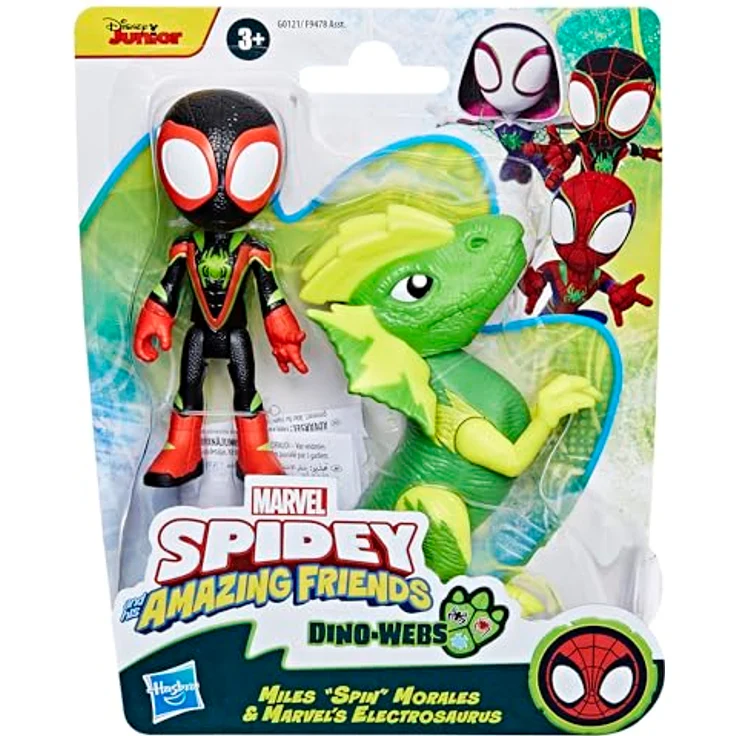 Spidey and his Amazing Friends Marvel Spidey und Seine Super-Freunde Dino-Webs, Action-Figuren Set mit Miles „Spin“ Morales (10 cm) und beweglichem Marvels Electrosaurus Dino – Bild 2