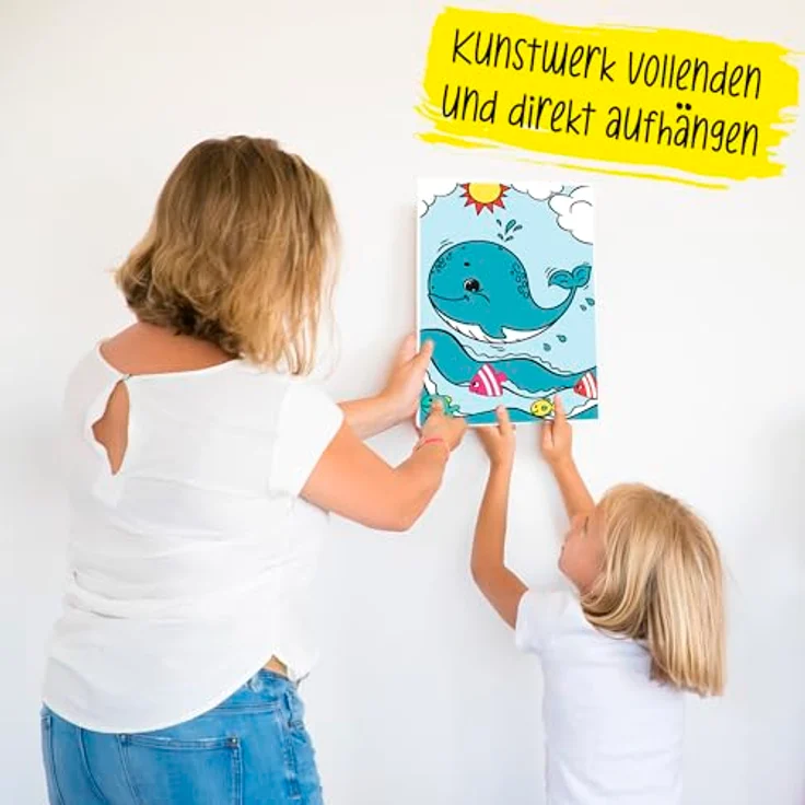 Online Pen Malen nach Zahlen Leinwand-Malen für Kinder (mit Farbtöpfchen & Pinsel), Motiv Wal, 19x29 cm – Bild 6