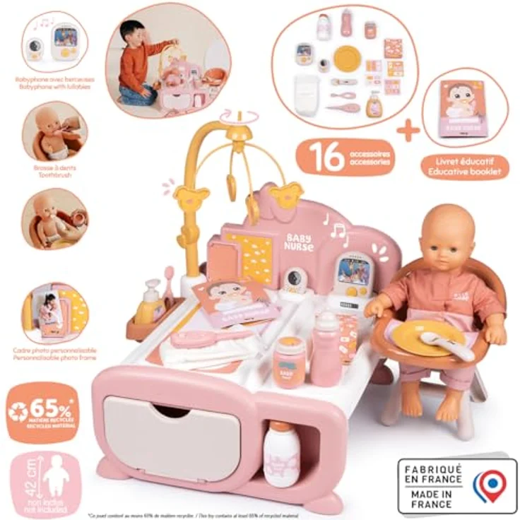 Smoby Baby Nurse Cocoon 3-in-1 Puppenmöbel, Spielset mit Pflege-, Schlaf- & Essbereich, inkl. 20 Zubehörteilen, für Puppen bis 42 cm, ab 3 Jahren – Bild 2