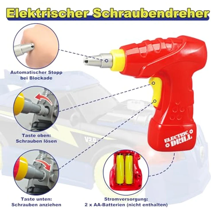 Pup Go Auseinander Nehmen Auto, 26-teiliges Spielzeug mit elektrischer Bohrmaschine, geeignet für Kinder ab 3 Jahren, inklusive 4 Ersatzschrauben – Bild 4