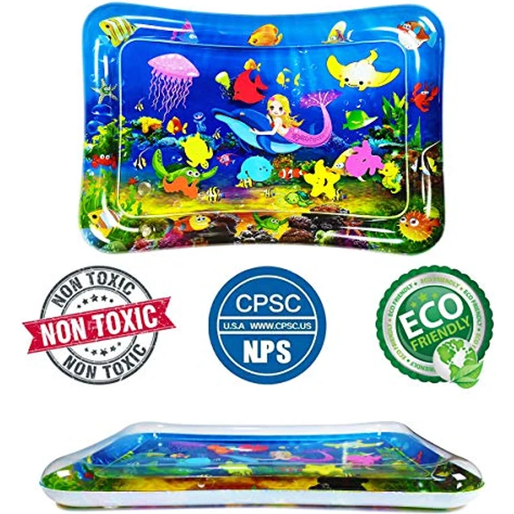 SUNSHINEMALL Wassermatte Baby, BPA-frei, 66×50CM, mit bunten Tiermotiven, ideales Spielzeug für 3-36 Monate (Blaue Meerjungfrau) – Bild 3