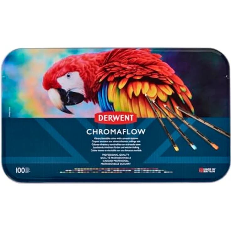 Derwent Chromaflow Buntstifte, 100 Stück in Dose, 3,5 mm runder Kern, Premium-Kernstärke, mischbar mit glatter Textur, professionelle Qualität - Derwent Chromaflow Buntstifte, 100er Set in Metalldose, lebendige Farben, bruchfest & ideal zum Malen, Zeichnen & Schichten, 2306062 – Bild 2