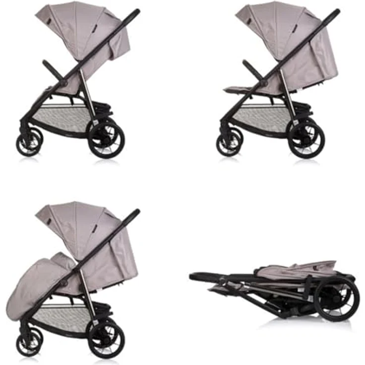 Chipolino Kinderwagen Buggy Insta, klappbar mit Fußabdeckung, 3-fach verstellbarer Rückenlehne, 5-Punkt-Gurtsystem und Federung, grau – Bild 4