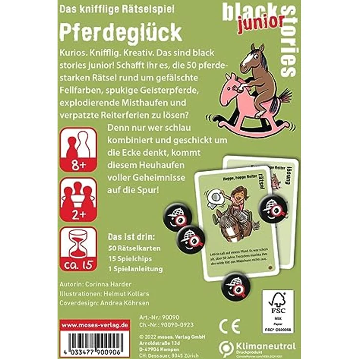 moses. Black Stories Junior Pferdeglück - Rätsel Kartenspiel für Kinder ab 8 Jahren, mit Spielvariante und Punktechips – Bild 3