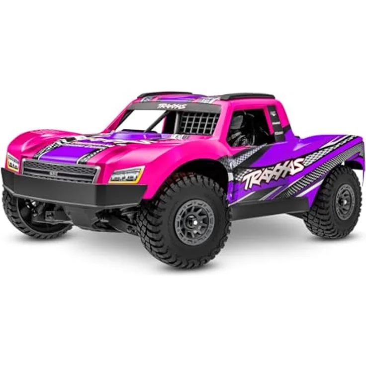 TRAXXAS Mini Slash 4x4 RTR, Ferngesteuertes Offroad-Auto für Anfänger, Mini-Maßstab Pink mit Brushless-Antrieb, USB-C Ladegerät und 2s LiPo Akku