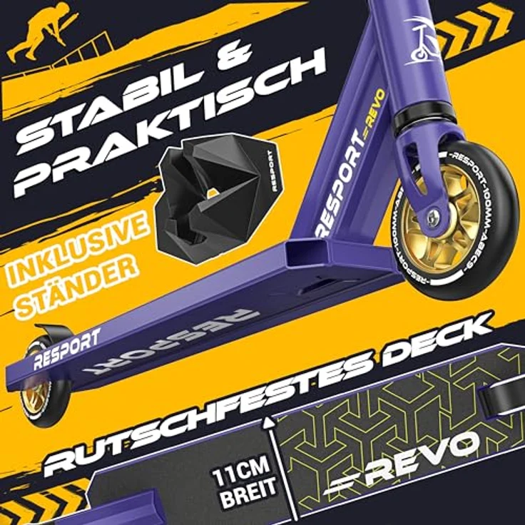 RE:SPORT REVO Stunt Scooter mit Ständer, 100mm PU Räder, ABEC 9 Kugellager, stabiler Aluminiumrahmen, für Kinder & Erwachsene – Bild 3