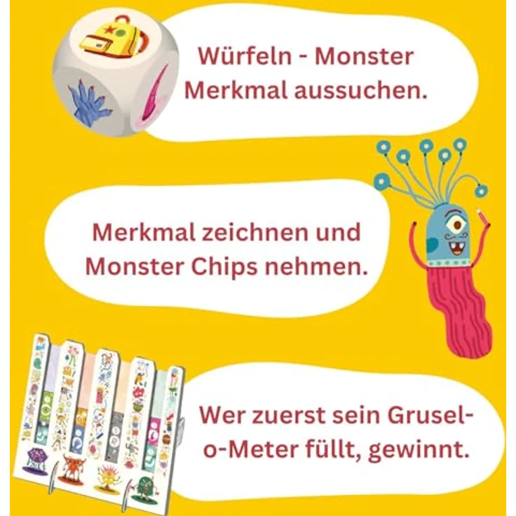 Huch & Friends Mal mal'n Monster 1, Brettspiel zur Monsterzeichnung mit gruseligem Gruselometer – Bild 3