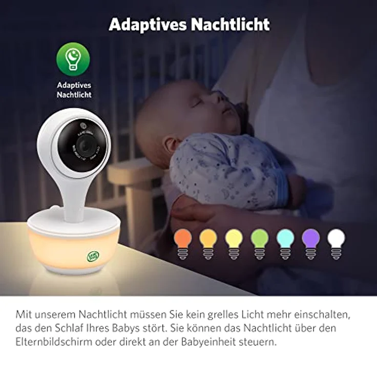 LeapFrog LF815HD smartes Video-Babyphone mit 5-Zoll HD-Farbdisplay, WLAN, Temperatur/Feuchtigkeitssensor, Weitwinkelobjektiv, farbiges Nachtlicht, 8-Fach Zoom, App-Funktion, Wandmontage, Weiss – Bild 4