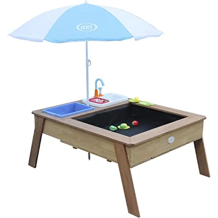 AXI Linda Sand & Wassertisch aus Holz mit Spielküchenspüle | Matschtisch/Spielküche/Wasserspieltisch/Sandtisch für Kinder in Braun mit Sonnenschirm. – Bild 2