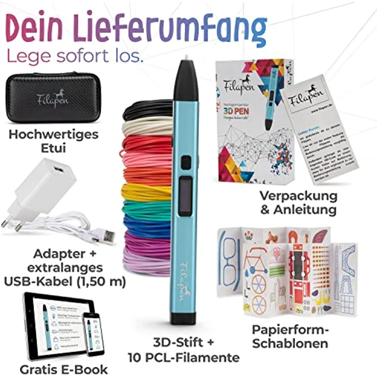 Filapen® Premium 3D Stift mit 10 Filamenten und Etui – Bild 4