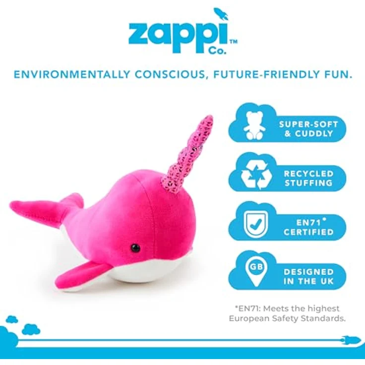 Zappi Co Rosa Narwal Plüschtier, 15-17 cm, weiches Kuscheltier für Neugeborene und Kinder, ideal zum Spielen und Lernen – Bild 2