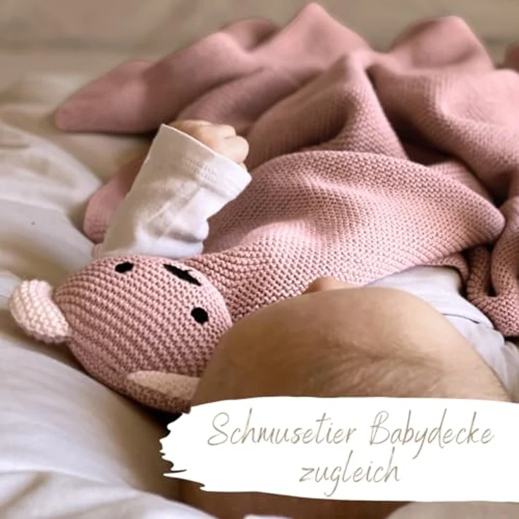 DIKOS® Original Babydecke SCHMUSE-BÄR Altrosa | 100% Bio-Baumwolle Neugeborenen Decke | Sommer Kuscheldecke Mädchen/Junge | Schmusedecke Kinderwagen | Baby Erstausstattung | Geschenk zur Geburt – Bild 6