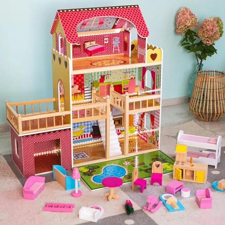 Kinderplay Dolls & Strollers Puppenhaus Puppenhaus Holz Gross, Puppenvilla - Barbie Traumvilla – Bild 8