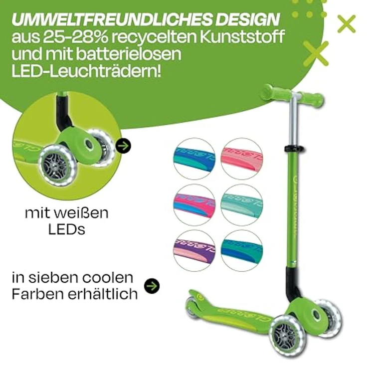 Globber Primo Foldable Plus Light - 3 Wheels Scooter, Lime Grün - Stabiler Kinderroller, leicht zu transportieren – Bild 4