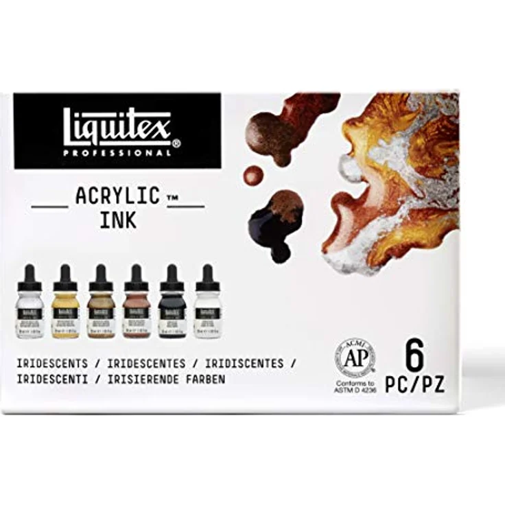 Liquitex Professional Acrylfarben Ink Set, 6 hochpigmentierte Farben a 30 ml, metallische Tusche – Bild 1