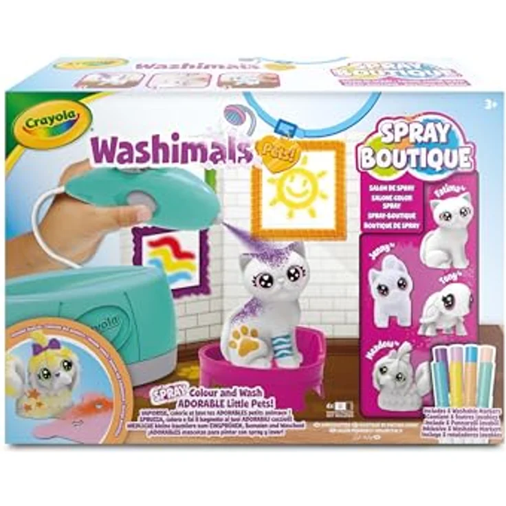 Crayola Washimals Spray Boutique, Brettspiel mit 4 individuell gestaltbaren Haustierfiguren und 8 kinderfreundlichen Markern – Bild 2