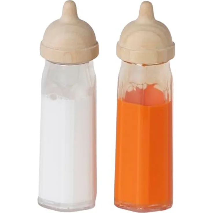 Vertbaudet 2er-Set Puppen-Babyflaschen, aus Holz FSC® Natur, Milchflasche und Saftflasche, ab 10 Monaten