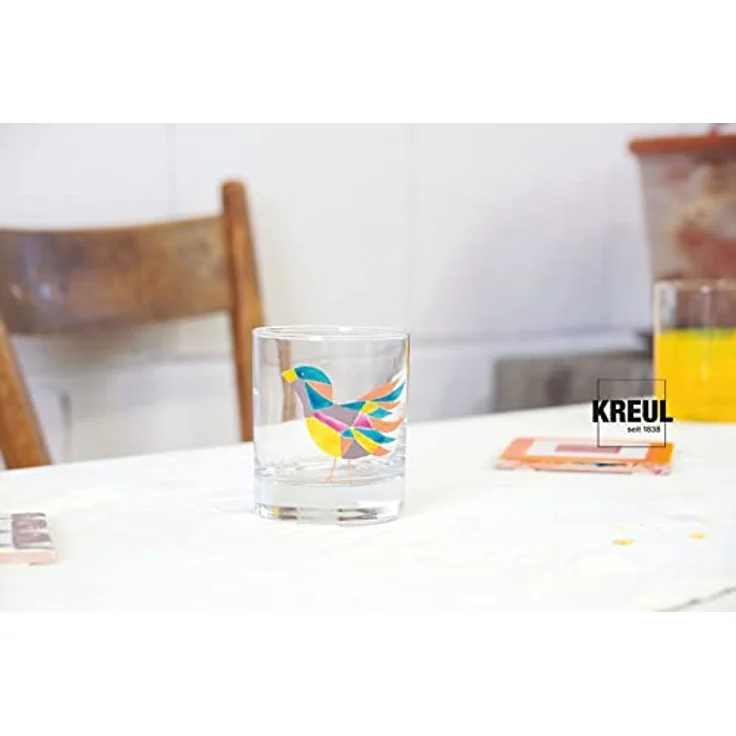 KREUL 16601 Glass & Porcelain Set Clear, 6 x 20 ml Wasserbasis Farben in Gelb, Orange, Rot, Blau, Grün, Braun mit Pinsel - glasklar, haftfest, spülmaschinenfest – Bild 3