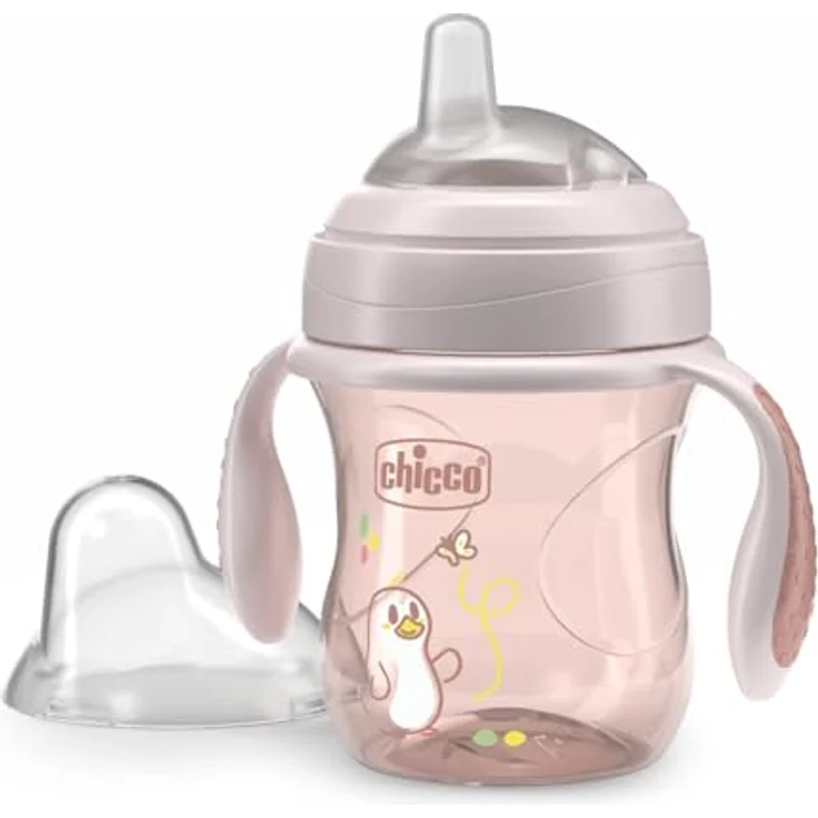 Chicco Transition Trinklernbecher, auslaufsicherer 200ml Becher mit ergonomischer Silikontülle und doppeltem Anti-Kolik-Ventil, 4+ M, BPA-frei, Rosa – Bild 1