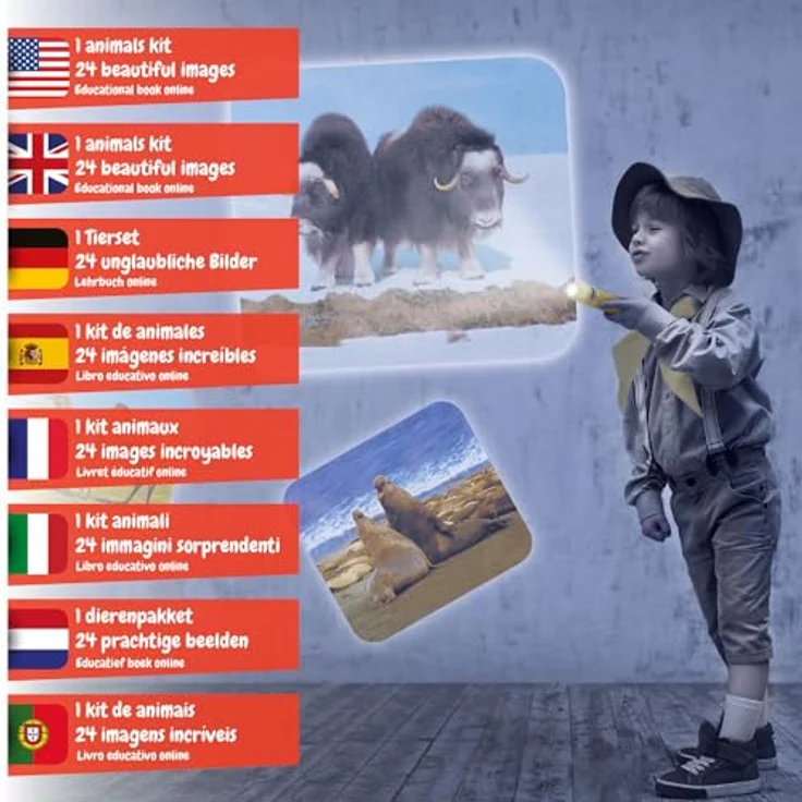 Science4you Tier Taschenlampe, Projektor Lampe mit 24 Bildern und A2-Tierposter, Lernspielzeug für Kinder ab 4 Jahren – Bild 2