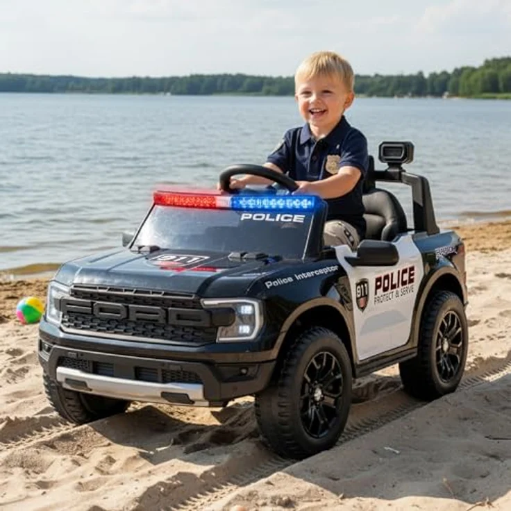 sun baby Ford Kinder Elektroauto, Elektroauto für Kinder 3-6 Jahre, 30W Motor, Fernsteuerung, Federung, Scheinwerfer, MP3-Player (Polizei) – Bild 4