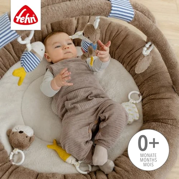 Fehn Otter Theo 3-D-Activity-Nest Spielbogen, besonders weich und gepolstert, Otter Braun/Sand, für Babys ab 0+ Monaten – Bild 3