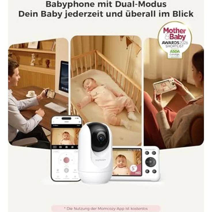 Momcozy BM04 Babyphone mit Kamera, 5 Zoll WLAN Baby Monitor mit Gefahrenzonen-Alarm und intelligenter Bewegungserkennung – Bild 3
