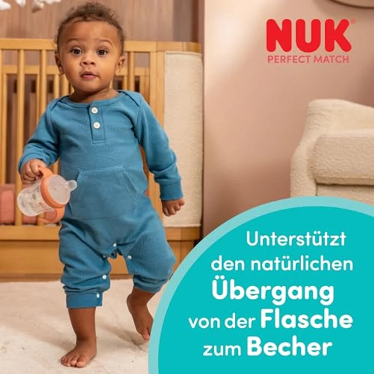 NUK Perfect Match Lernflasche, 150 ml, auslaufsicherer Trinklernbecher für Kleinkinder ab 6 Monaten, mit Anti-Rutsch Griffen, Affe, 1 Stück – Bild 2