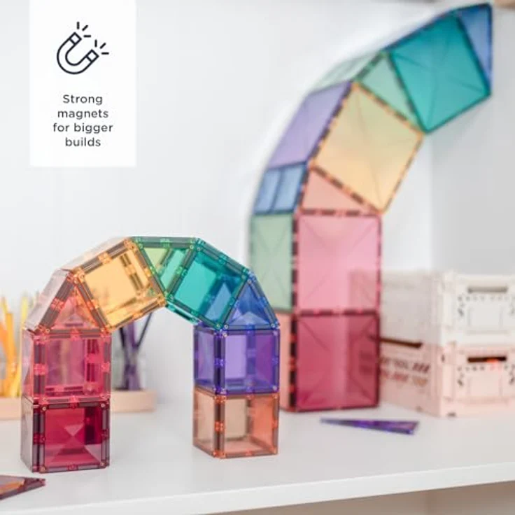Connetix Pastell Starterpaket, 64 Teile Mehrfarbig - Magnetbaukästen mit einzigartigem abgeschrägtem Design – Bild 2