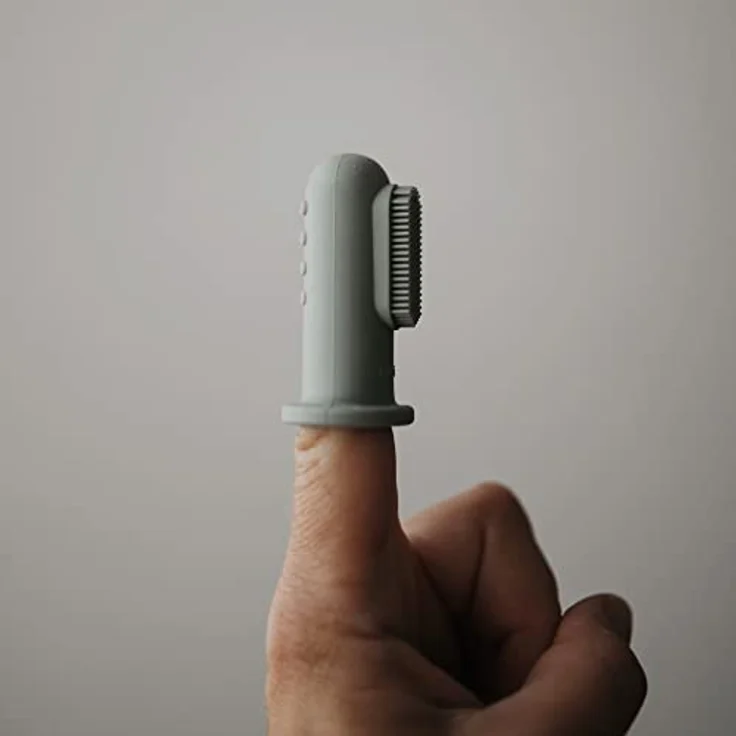 Mushie Fingerzahnbürste für Babys & Kleinkinder, 2er Packung, lebensmittelechtes Silikon, Tradewinds/Stone, beruhigt & stimuliert das Zahnfleisch, 0-2 Jahre – Bild 2
